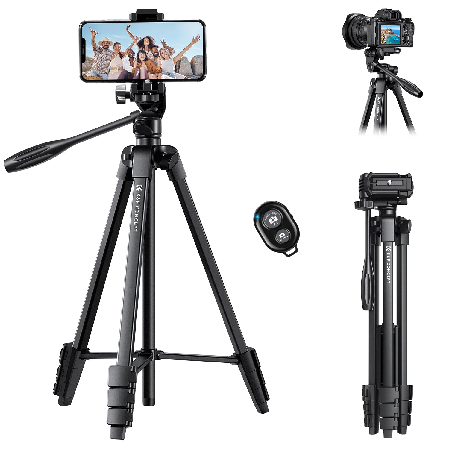 K&F 1.5 m Aluminum Travel Tripod with Bluetooth Remote and Adjustable Height (17-60 inches) - Lightweight (0.61kg), 360° Panorama, Compact Fold (42cm) - Ideal for B174A1 Travel and Outdoors K&F 1.5 m Aluminum Travel Tripod with Bluetooth Remote and Adjustable Height (17-60 inches) - Lightweight (0.61kg), 360° Panorama, Compact Fold (42cm) - Ideal for B174A1 Travel and Outdoors